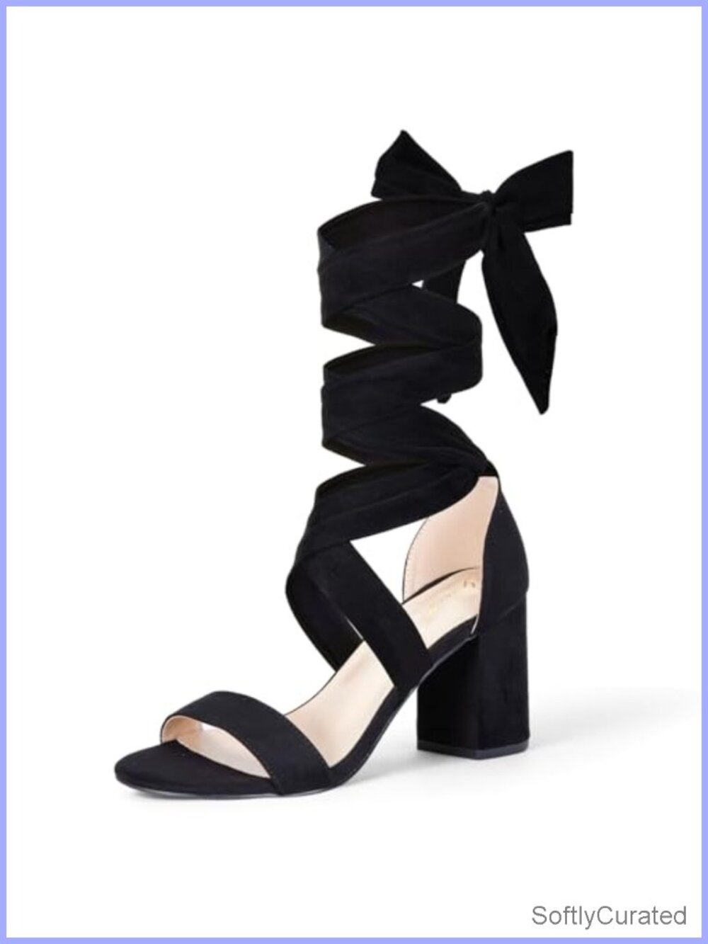 Women's Chunky Block Heel Lace Up Strappy Sandals Faux Suede Open Toe Dress